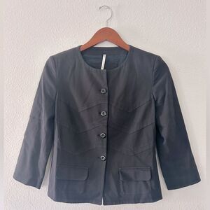 VINTAGE Piazza Sempione Cropped Sleeve Black Chevron Stitching Blazer Size 42